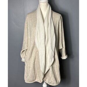 DKNY Shawl Collar Knit Cardigan Open Front w/Pockets Long Sleeve Light Gray Lg